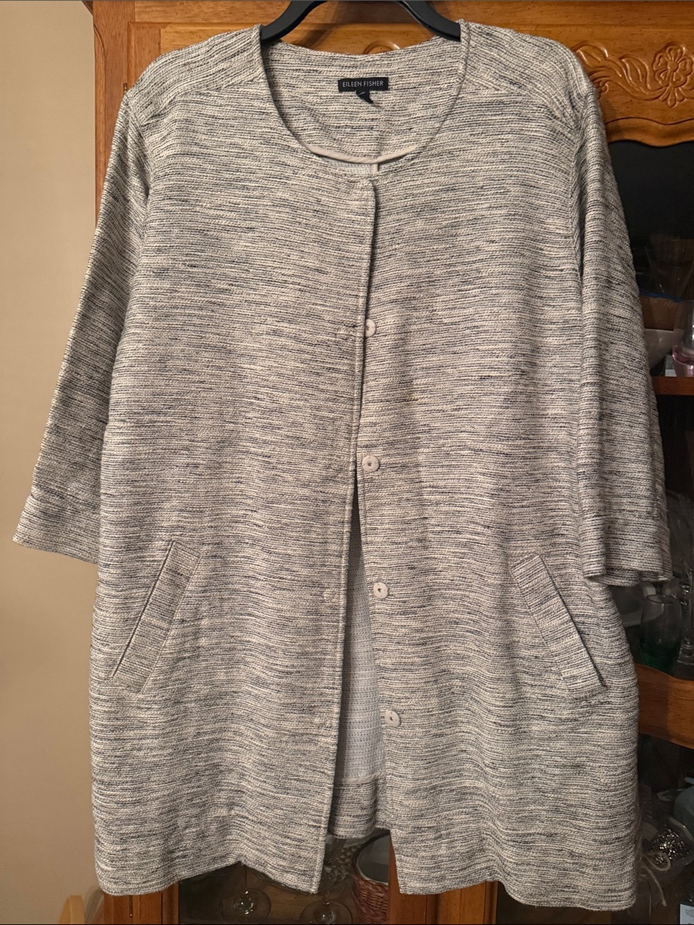 Eileen Fisher Marled Light Gray Button-Up Cardigan